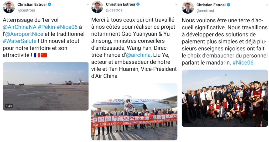 Christian Estrosi, maire de Nice réagit à l'inauguration de la liaison Pékin-Nice opérée par Air China